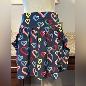 FLAT BLACK by PEGLEG NYC rainbow Heart Print Blue Skirt size 4